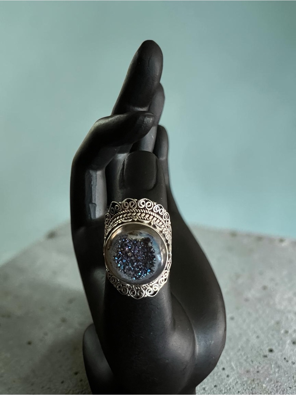 💖 Sterling Silver Round Iridescent Druzy Ring 💖